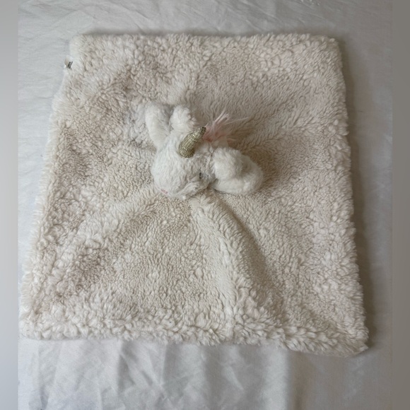 Mud Pie Lovey Unicorn Gold Horn Off White Fur Plush Pink Under Security Blanket - Picture 6 of 12